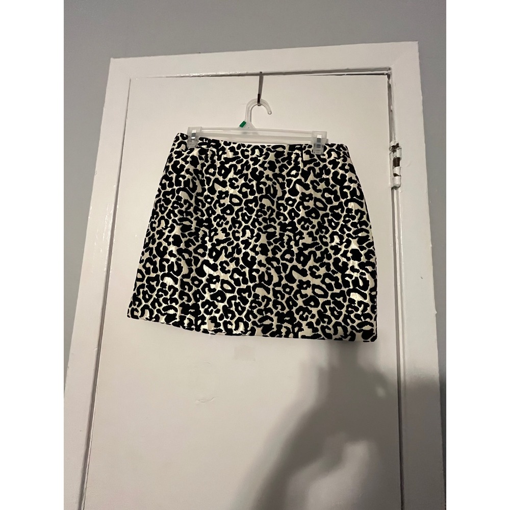 Kendall + Kylie Leopard Print Mini Skirt Metallic Animal Print Black Cream S‎